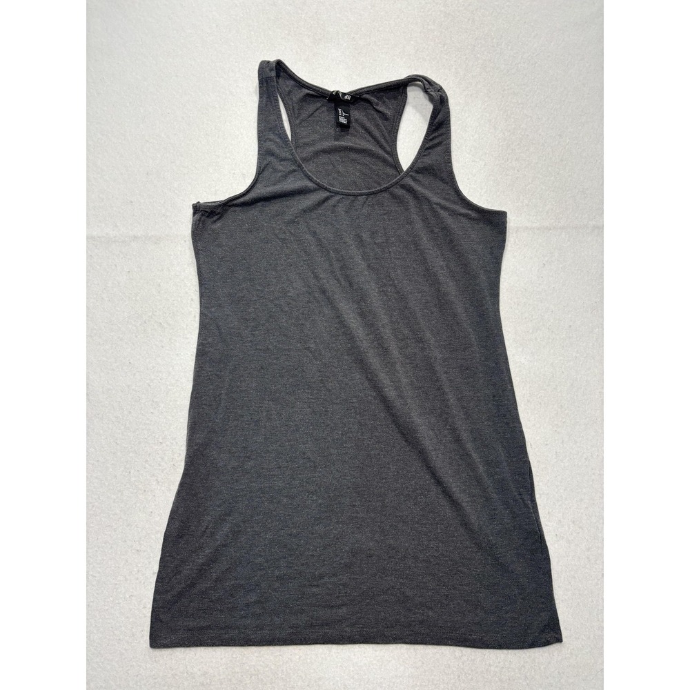 H&M Tank Top Womens L Gray Scoop Neck Racerback Jersey Basic Summer Casual